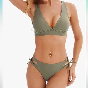 Lomitti Women's Side Tie Light Support Laced Top Sexy Two Piece Swimsuit